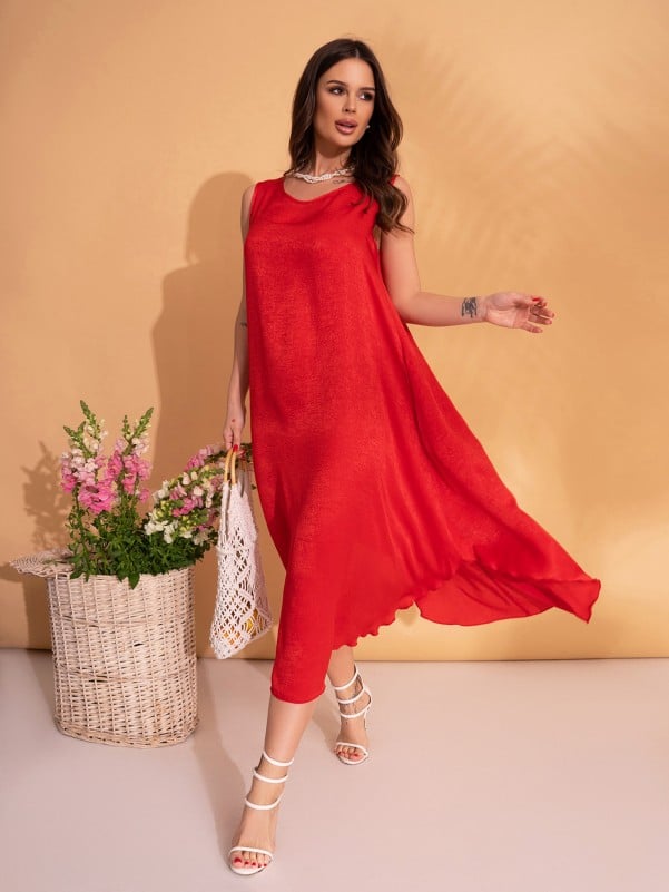 Red Flared Sundress with Pockets - sku 10800