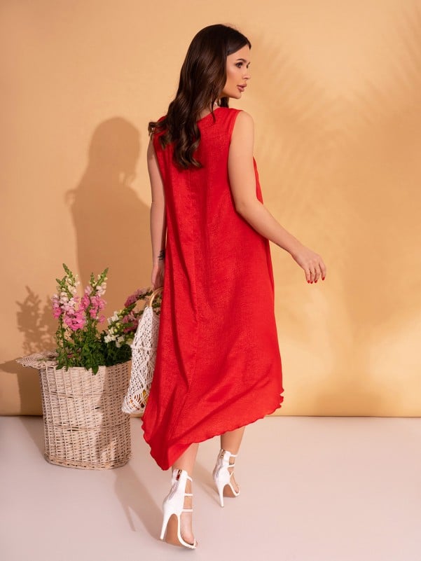 Red Flared Sundress with Pockets - sku 10800