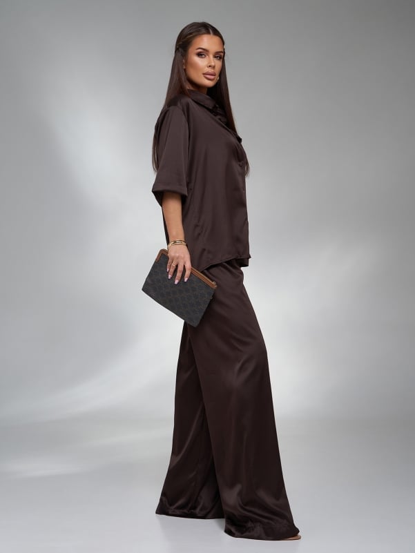 Dark brown silk loose fit suit