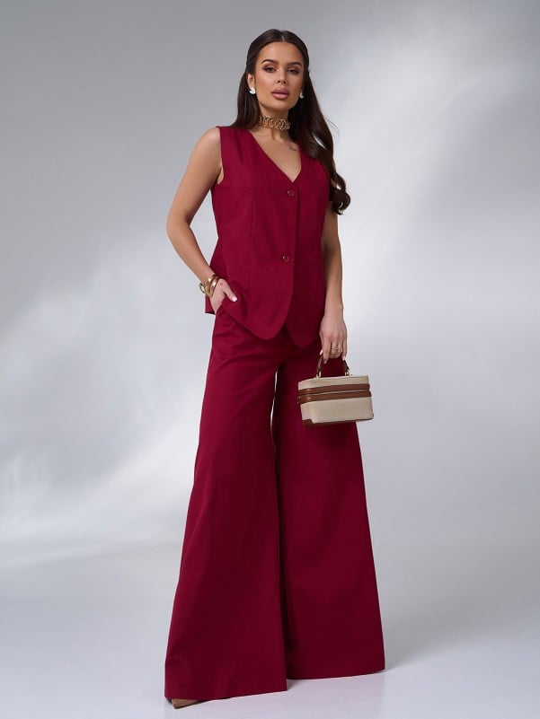Burgundy linen suit with palazzo pants