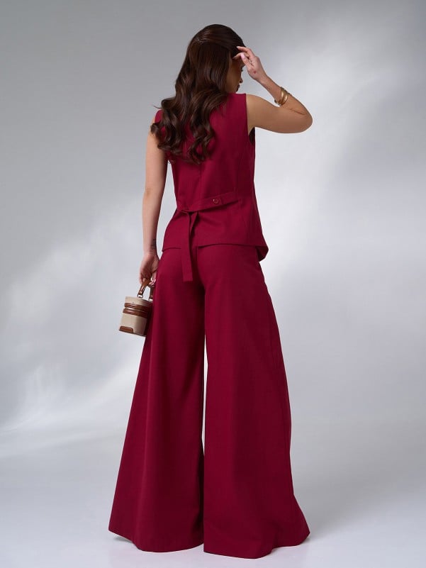 Burgundy linen suit with palazzo pants