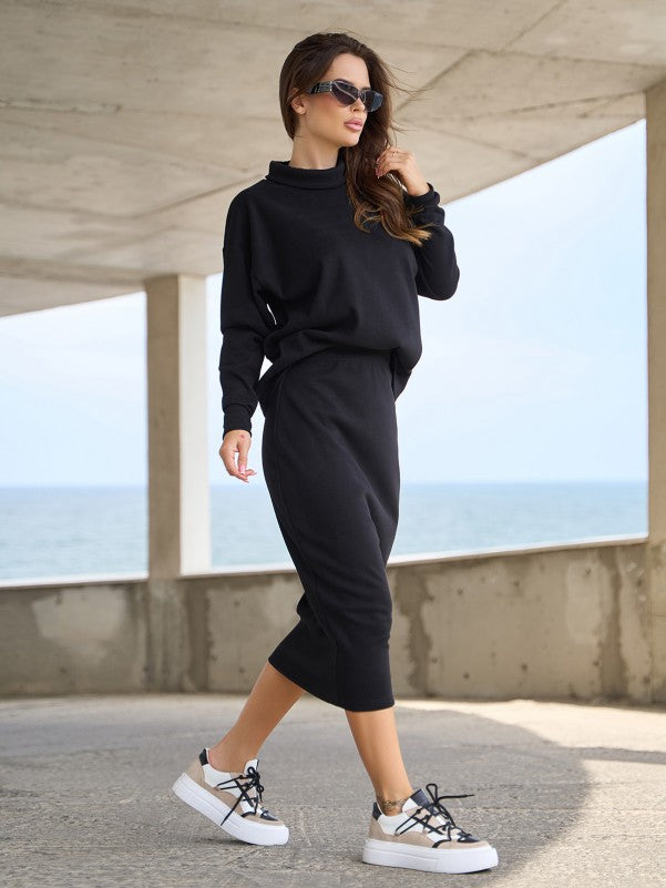 Black Angora Insulated Suit with Pencil Skirt - sku 14833