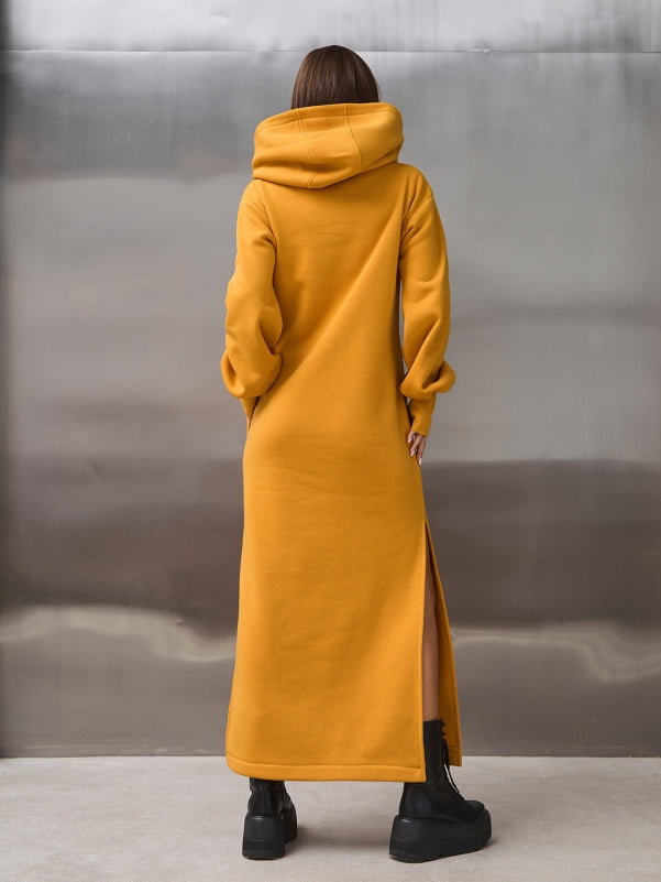 Mustard Warm Maxi Dress with Slits-sku 14899