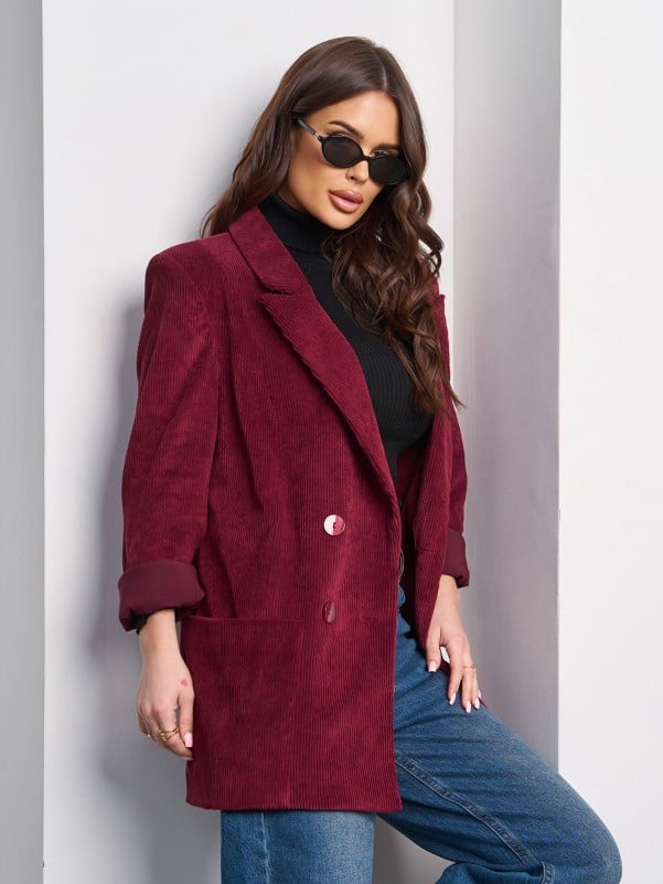 Burgundy Corduroy Long Jacket -sku 15018
