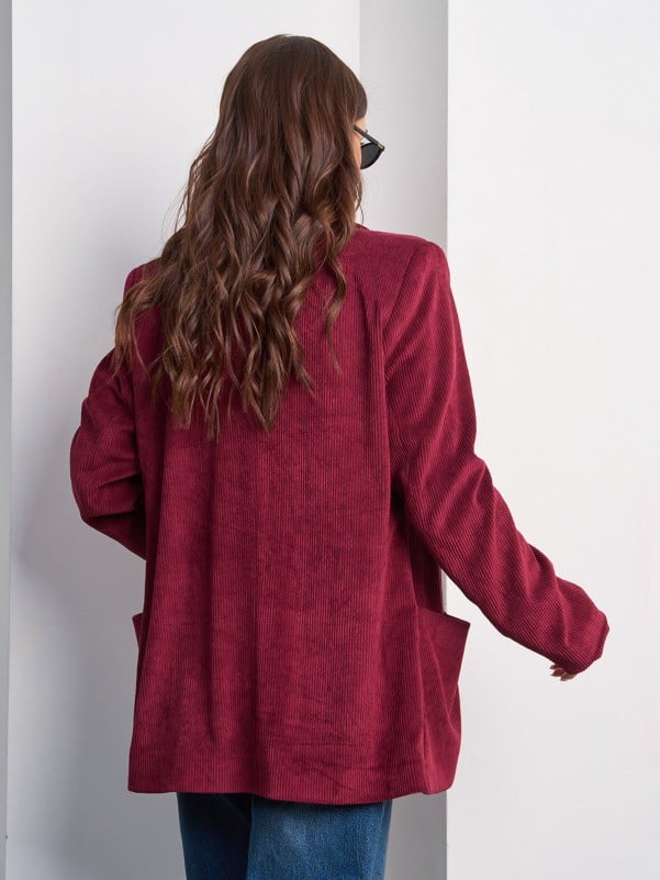 Burgundy Corduroy Long Jacket -sku 15018
