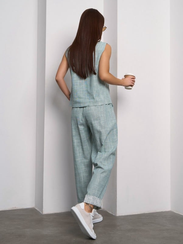 Olive linen pantsuit with a top- sku 15101