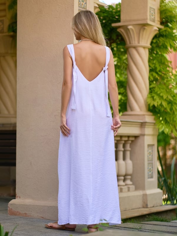 White Linen Sarafan with Ties -sku 15156