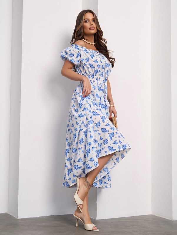 White and blue dress with open shoulders