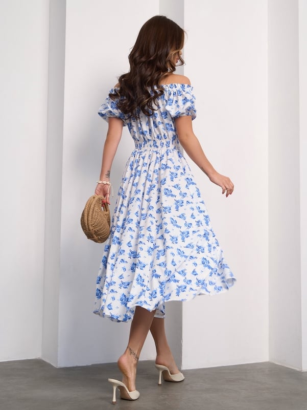 White and blue dress with open shoulders