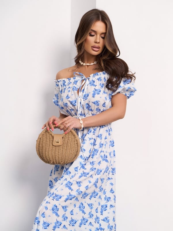 White and blue dress with open shoulders
