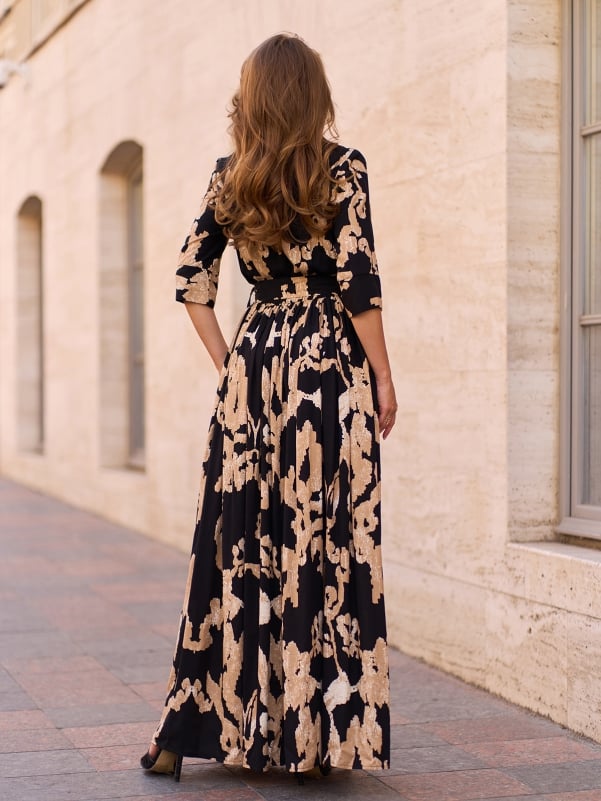 Black Long Cotton Dress with Slit sku 15242