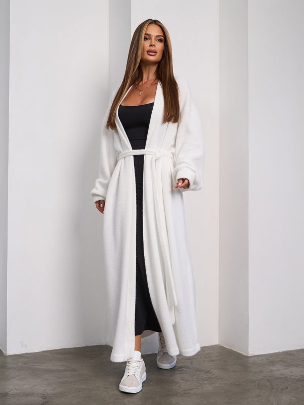 White Long Cardigan with Slits -sku 15294
