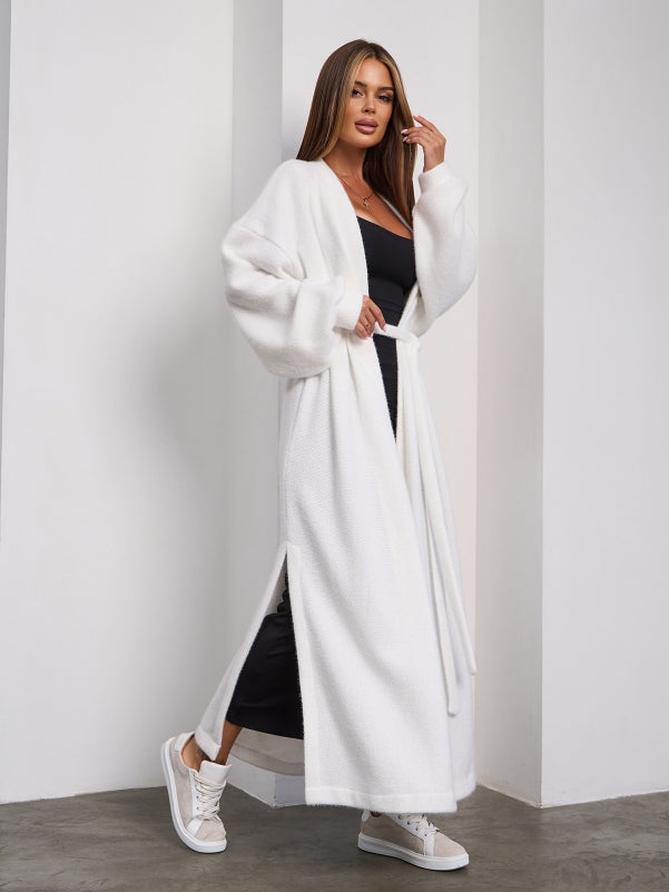 White Long Cardigan with Slits -sku 15294