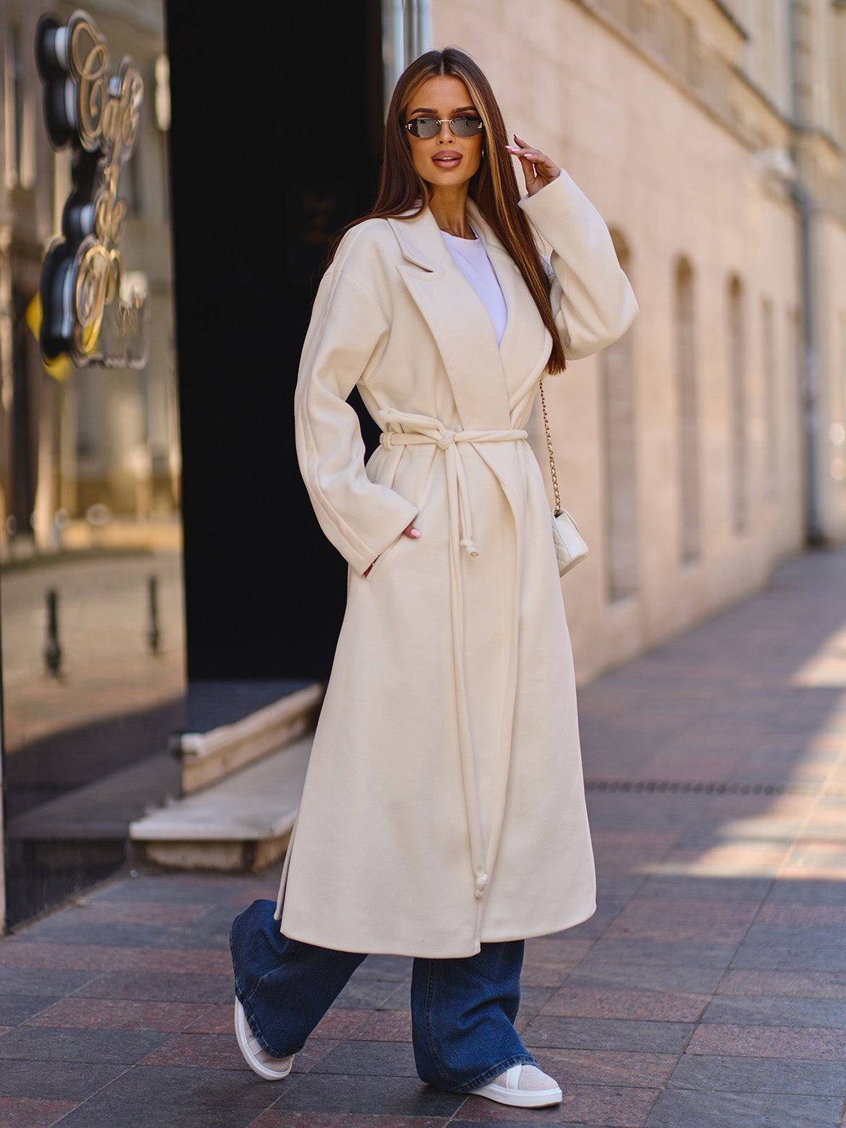 Milk Cashmere Coat with Slits -sku 15296