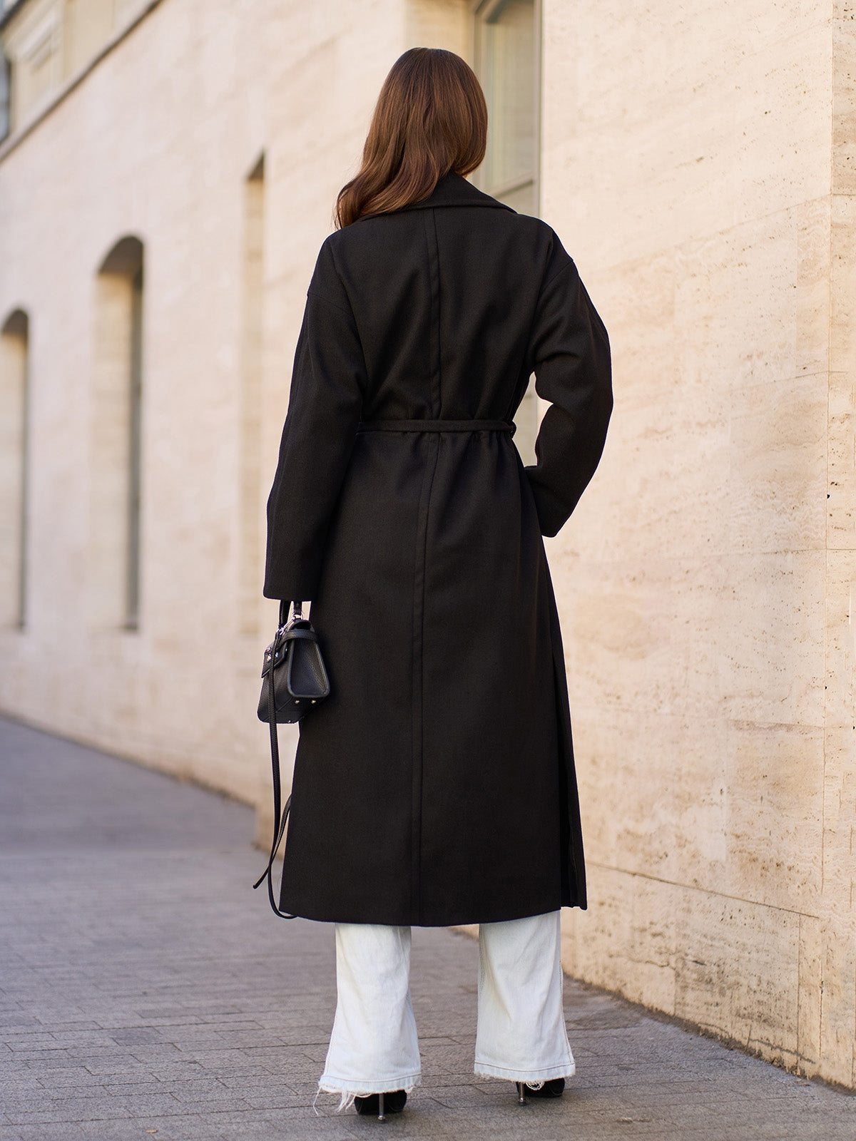 Black Cashmere Coat with Slits -sku 15296