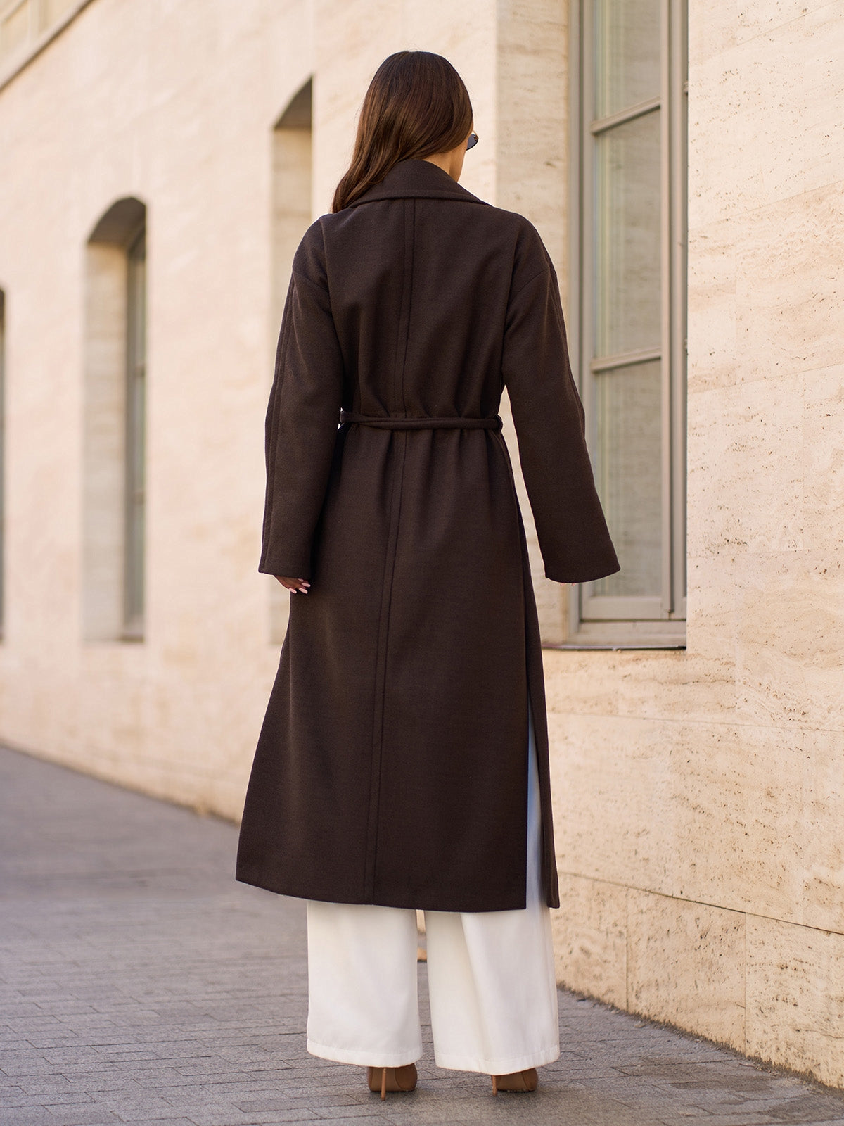 Brown Cashmere Coat with Slits -sku 15296