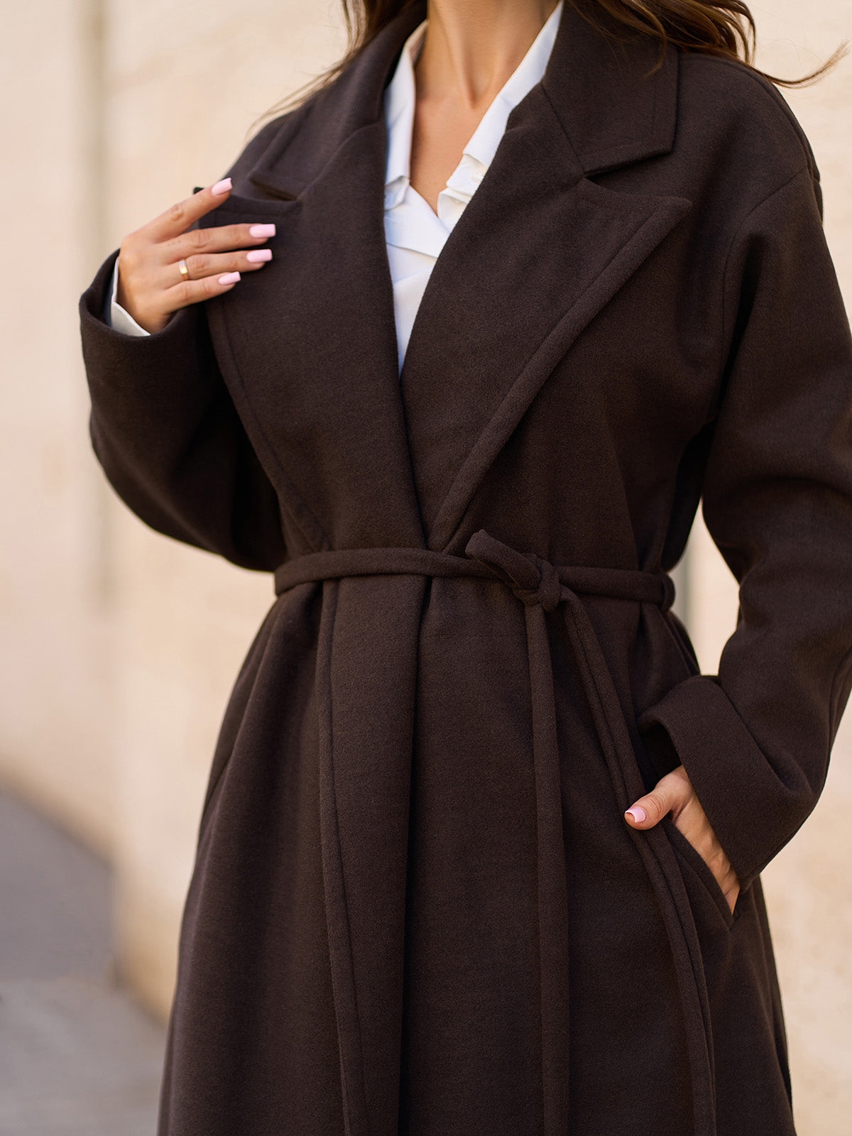 Brown Cashmere Coat with Slits -sku 15296