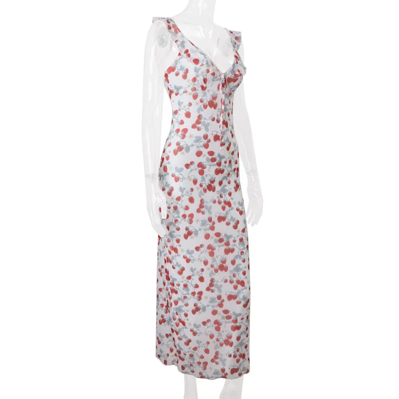 Summer Floral Print Plunge Maxi Dress