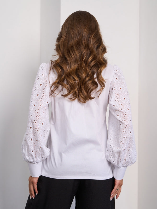 White Cotton Shirt with Seam Sleeves sku SA-649