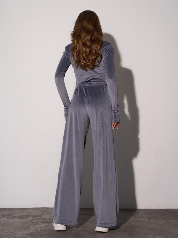 Gray Velor Suit with a Top and Wide Trousers sku SA-654