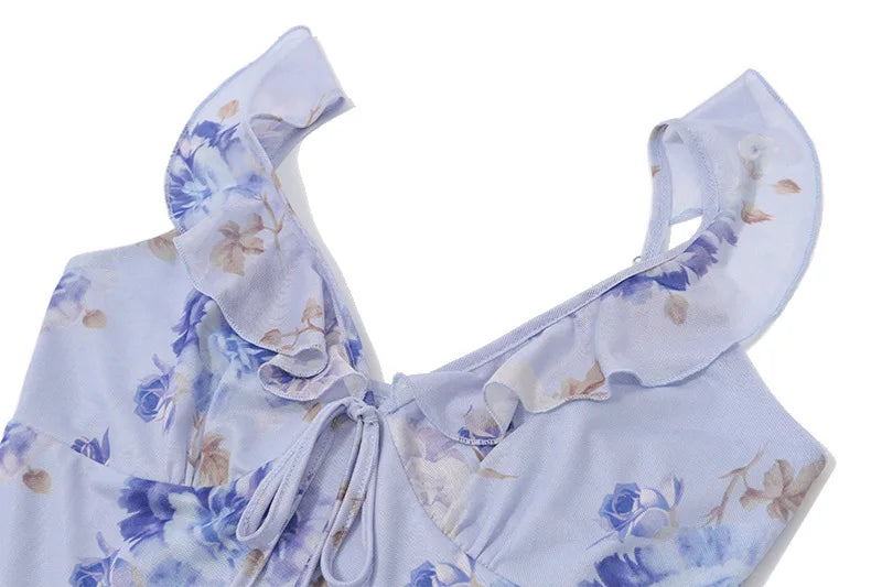 Summer Floral Print Plunge Maxi Dress