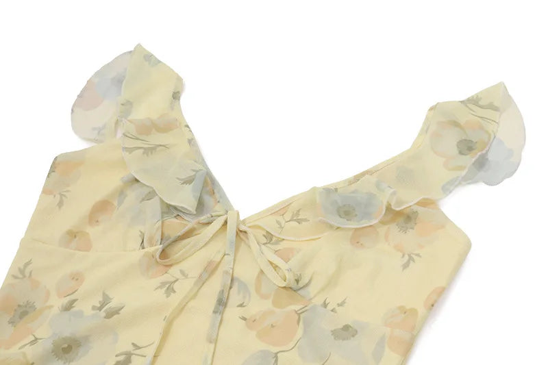 Summer Floral Print Plunge Maxi Dress