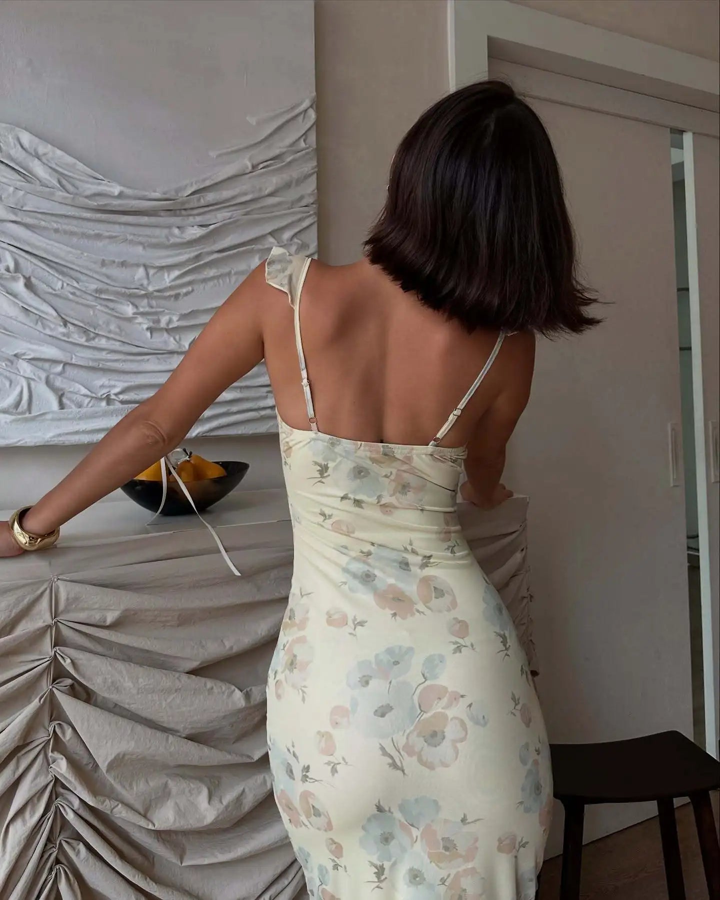 Summer Floral Print Plunge Maxi Dress
