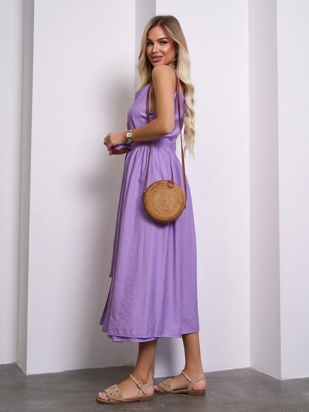 Purple Linen Sundress with a Flared Cut #15145