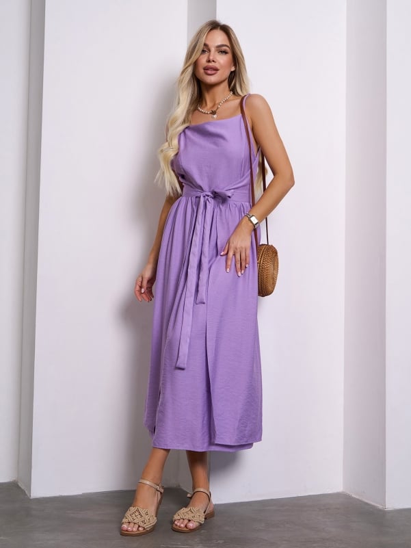 Purple Linen Sundress with a Flared Cut #15145