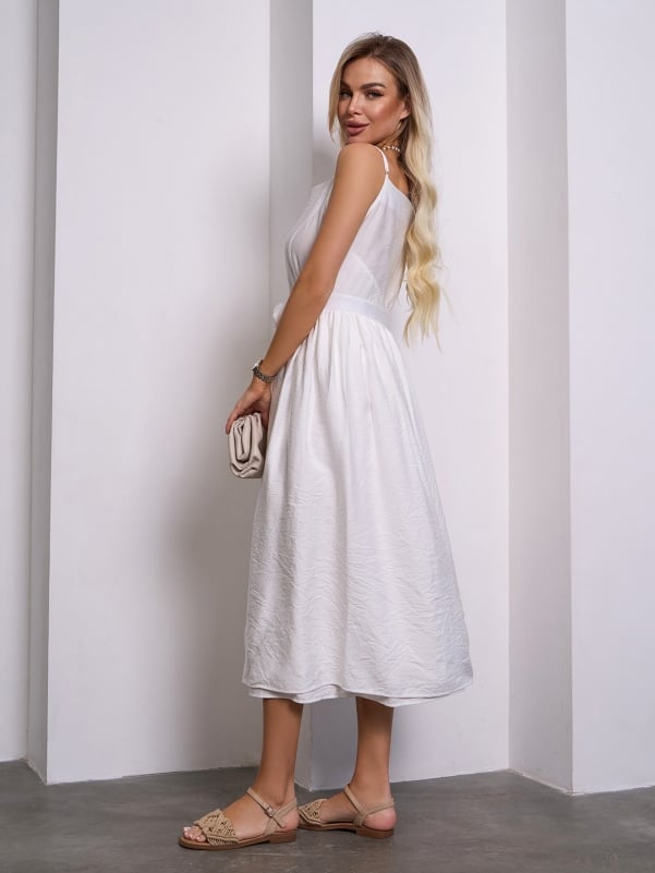 White Linen Sundress with a Flared Cut #15145