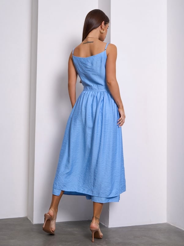Blue Linen Sundress with a Flared Cut #15145