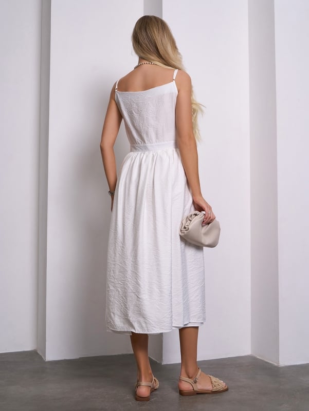 White Linen Sundress with a Flared Cut #15145