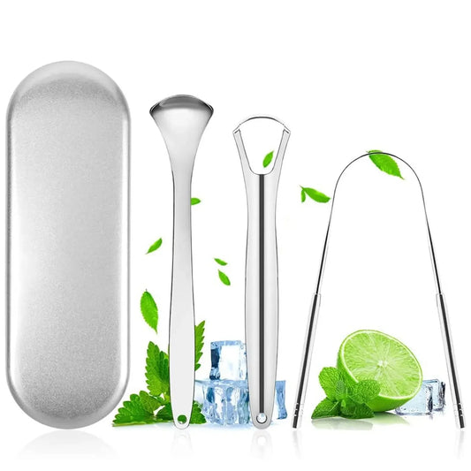 Premium 1Pcs/3Pcs Metal Tongue Scraper Cleaner for Adults & Kids, Portable Stainless Steel Tongue Scrapers Brushes for Removing