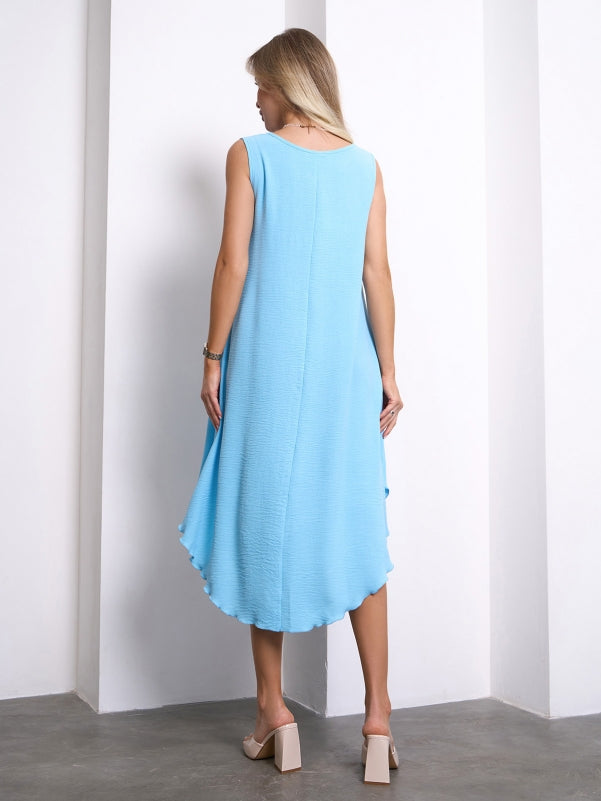 Blue Flared Sundress with Pockets - sku 10800