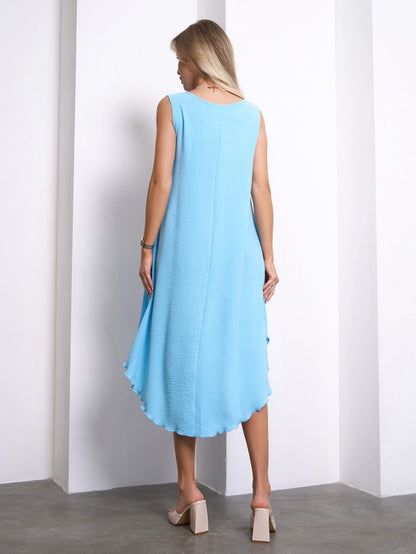 Blue Flared Sundress with Pockets - sku 10800