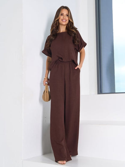 Brown Linen Pantsuit  -sku 12766
