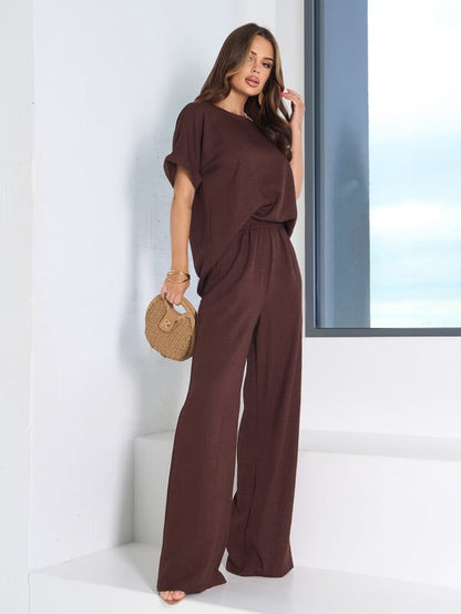 Brown Linen Pantsuit  -sku 12766