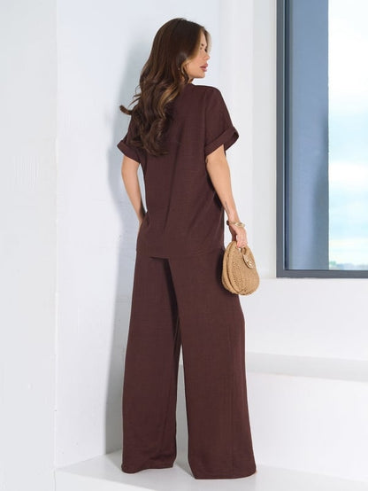Brown Linen Pantsuit  -sku 12766