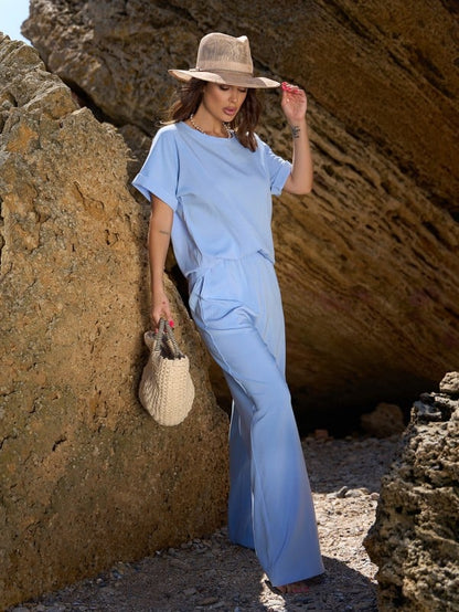 Light Blue Linen Pantsuit  - sku 12766