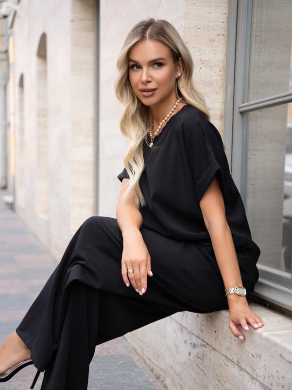 Black Linen Pantsuit -sku 12766