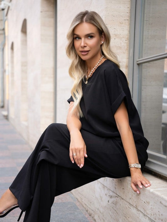 Black Linen Pantsuit -sku 12766