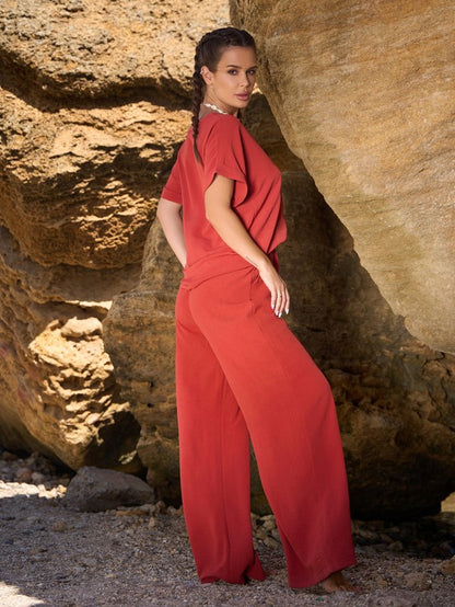 Terracotta Pantsuit With T-shirt -sku 12766
