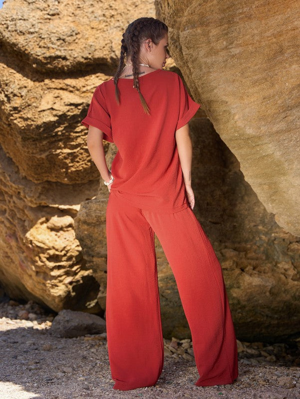 Terracotta Pantsuit With T-shirt -sku 12766