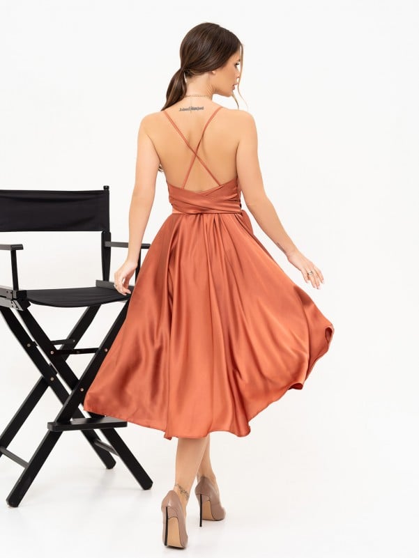 Terracotta silk dress with tie