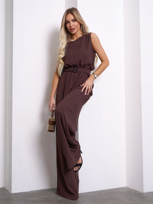 Dark Brown Jumpsuit with Wide Trousers