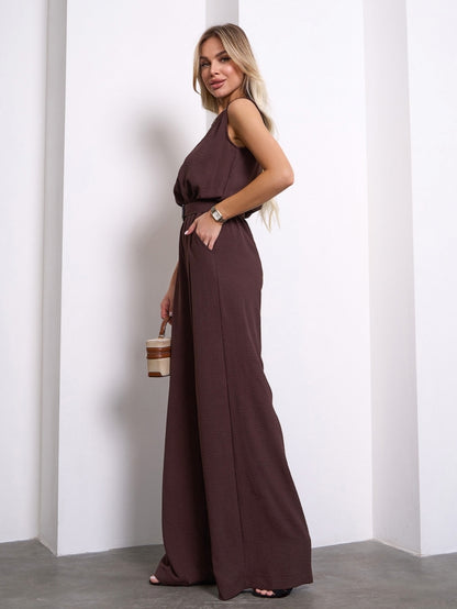 Dark Brown Jumpsuit with Wide Trousers