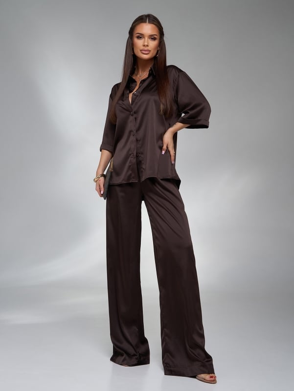 Dark brown silk loose fit suit