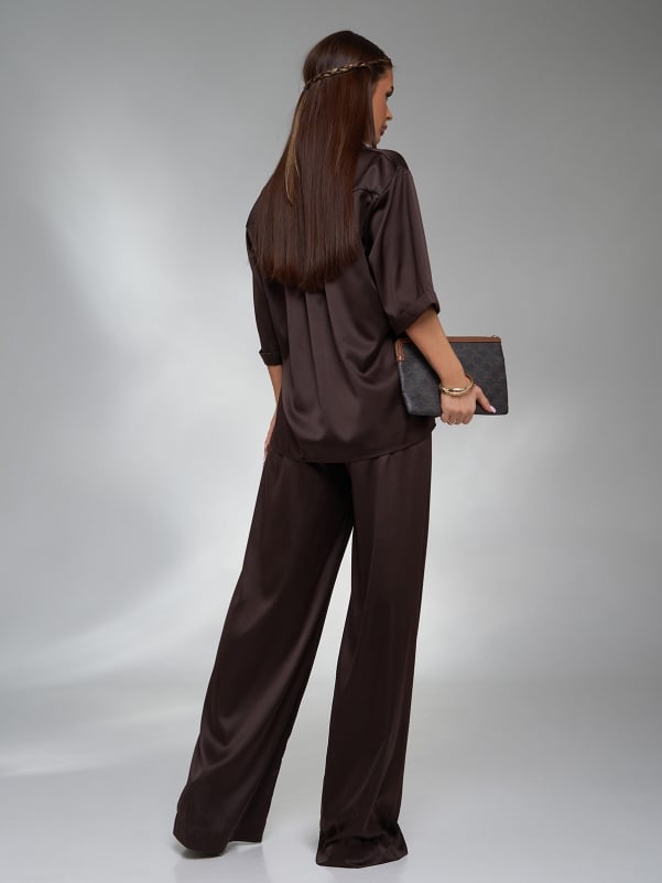 Dark brown silk loose fit suit