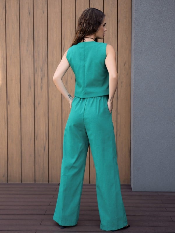 Green Linen Suit with Vest - sku 14101