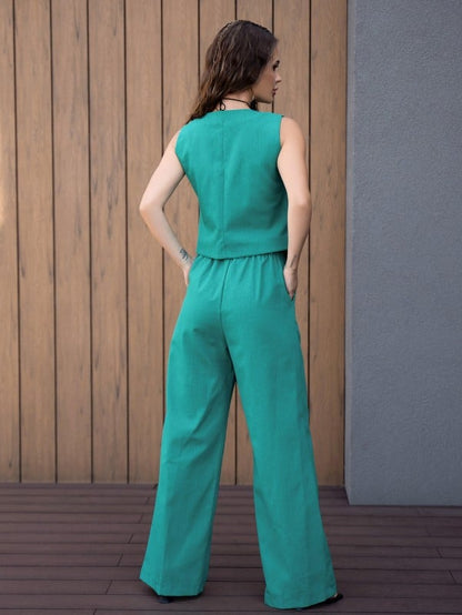 Green Linen Suit with Vest - sku 14101